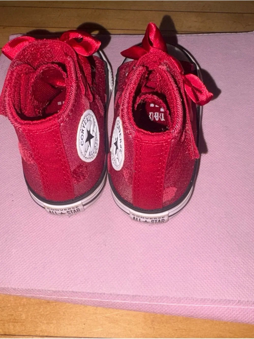 Converse Kids Red High Top Sneakers with Satin Bow